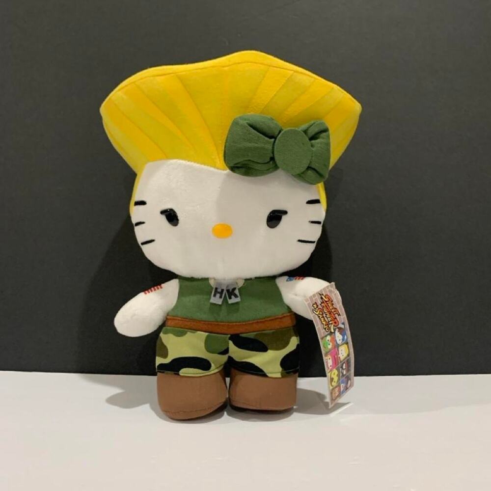 Toynami Street Fighter x Sanrio Hello Kitty Guile 10” plush NWT